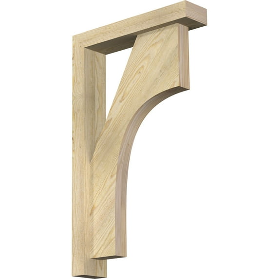 Ekena Millwork 4"W x 18"D x 30"H Westlake Block Rough Sawn Bracket w/ Offset Brace, Douglas Fir