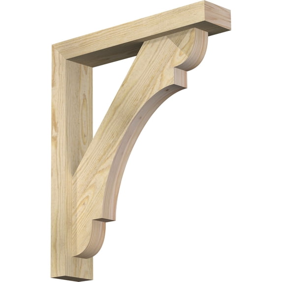 Ekena Millwork 4"W x 20"D x 24"H Olympic Block Rough Sawn Bracket w/ Offset Brace, Douglas Fir