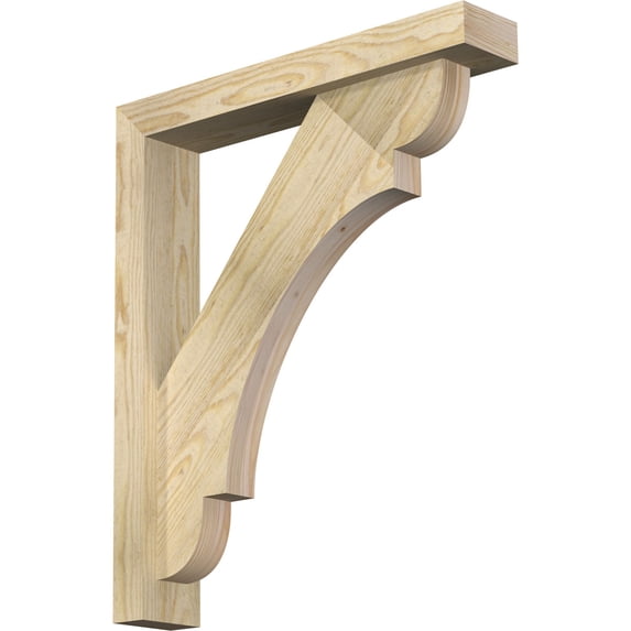 Ekena Millwork 4"W x 22"D x 26"H Olympic Block Rough Sawn Bracket w/ Offset Brace, Douglas Fir