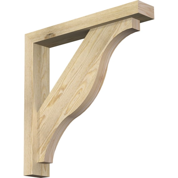 Ekena Millwork 4"W x 24"D x 24"H Funston Block Rough Sawn Bracket w/ Offset Brace, Douglas Fir