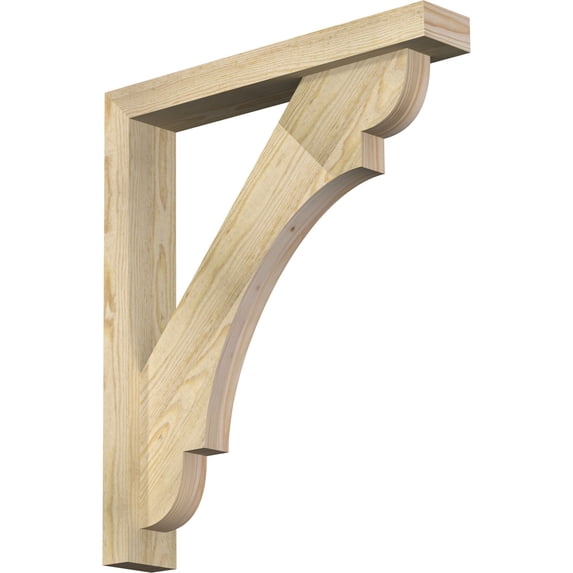 Ekena Millwork 4"W x 24"D x 28"H Olympic Block Rough Sawn Bracket w/ Offset Brace, Douglas Fir