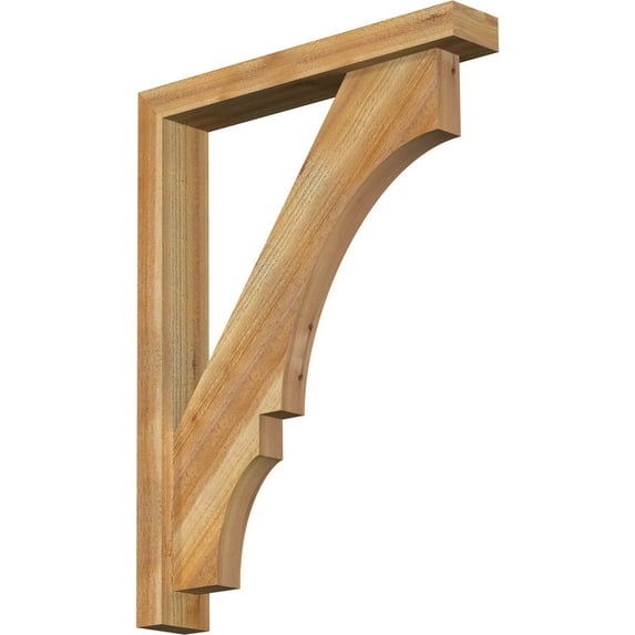 Ekena Millwork 4"W x 24"D x 32"H Balboa Block Rough Sawn Bracket w/ Offset Brace, Western Red Cedar