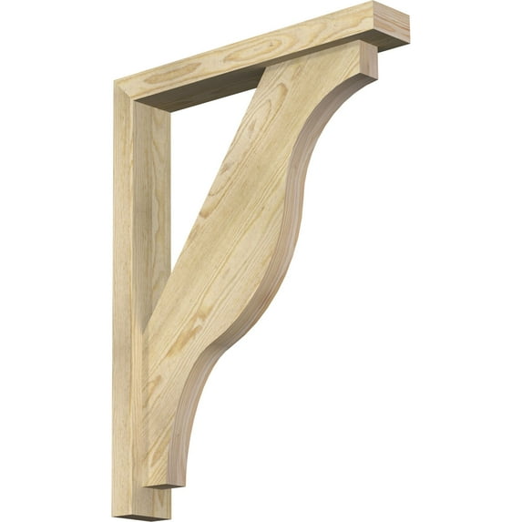 Ekena Millwork 4"W x 24"D x 32"H Funston Block Rough Sawn Bracket w/ Offset Brace, Douglas Fir