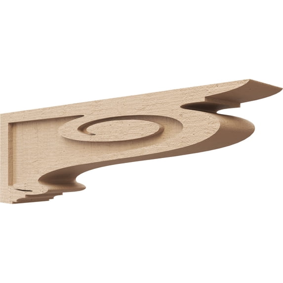 4"W x 24"D x 8"H Thin Scroll Rough Cedar Woodgrain TimberThane Corbel, Primed Tan