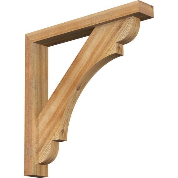 Ekena Millwork 4"W x 26"D x 26"H Olympic Block Rough Sawn Bracket w/ Offset Brace, Western Red Cedar