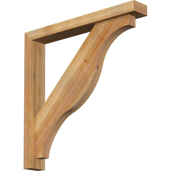 Ekena Millwork 4"W x 28"D x 28"H Funston Block Rough Sawn Bracket w/ Offset Brace, Western Red Cedar