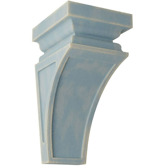 Ekena Millwork 4"W x 4 3/4"D x 8"H Small Nevio Wood Vintage Decor Corbel, Driftwood Blue
