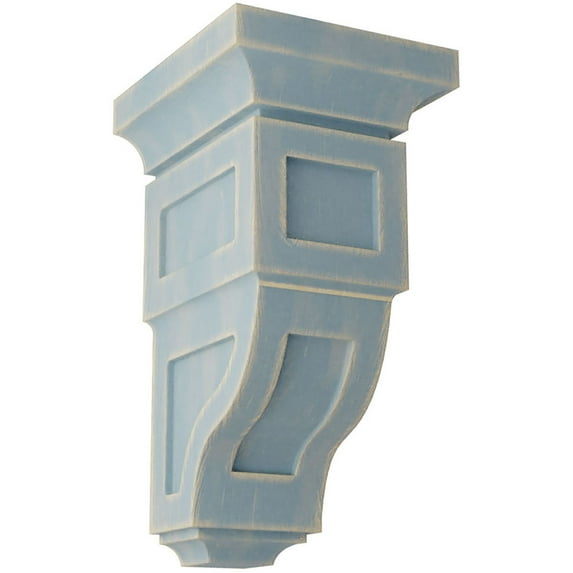 Ekena Millwork 4"W x 4 3/4"D x 8"H Small Reyes Wood Vintage Decor Corbel, Driftwood Blue