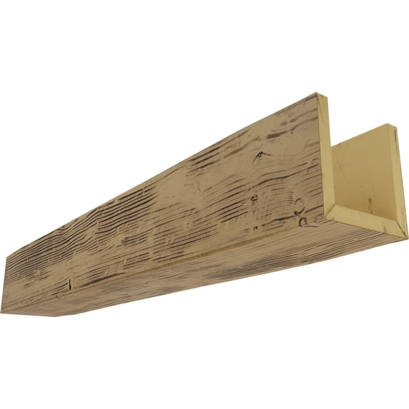 Ekena Millwork 4"W x 4"H x 20'L 3-Sided (U-beam) Sandblasted Endurathane Faux Wood Ceiling Beam, Natural Golden Oak