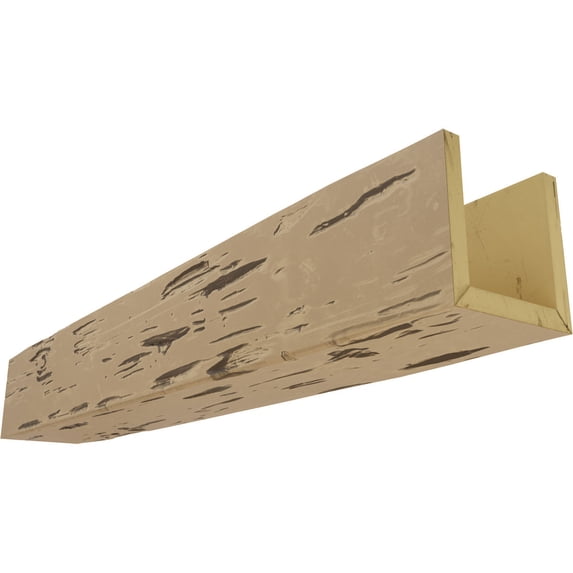 Ekena Millwork 4"W x 4"H x 24'L 3-Sided (U-beam) Pecky Cypress Endurathane Faux Wood Ceiling Beam, Natural Pine