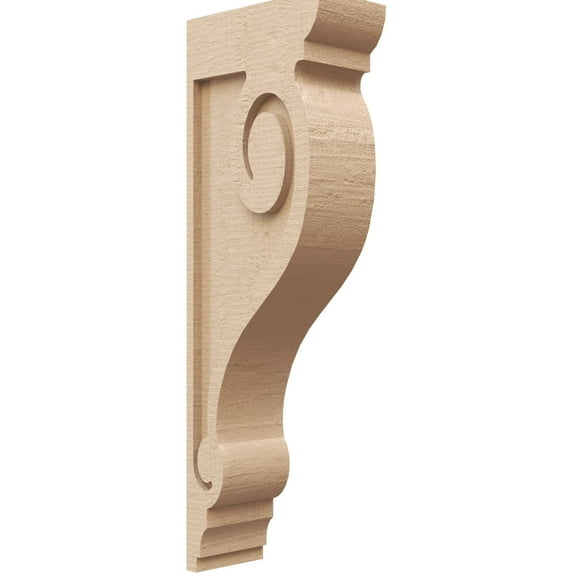 4"W x 8"D x 24"H Thin Scroll Rough Cedar Woodgrain TimberThane Corbel, Primed Tan