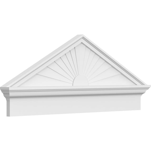 Ekena Millwork 42"W x 17-3/8"H x 2-3/4"P (Pitch 6/12) Peaked Cap Sunburst Architectural Grade PVC Combination Pediment