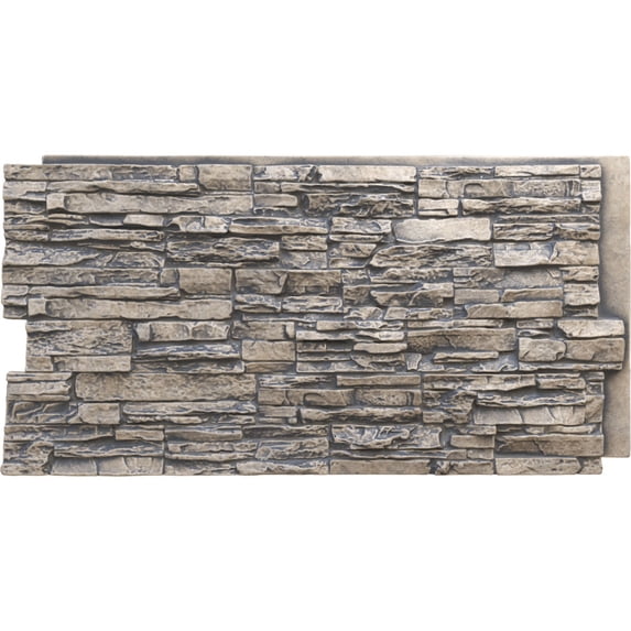 Ekena Millwork 45 3/4"W x 24 1/2"H x 1 1/4"D Canyon Ridge Stacked Stone, EverStone Faux Stone Siding Panel, Linen Graphite