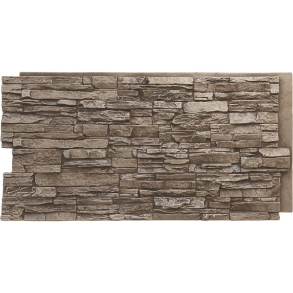 Ekena Millwork 45 3/4"W x 24 1/2"H x 1 1/4"D Canyon Ridge Stacked Stone, EverStone Faux Stone Siding Panel, Soft Ash