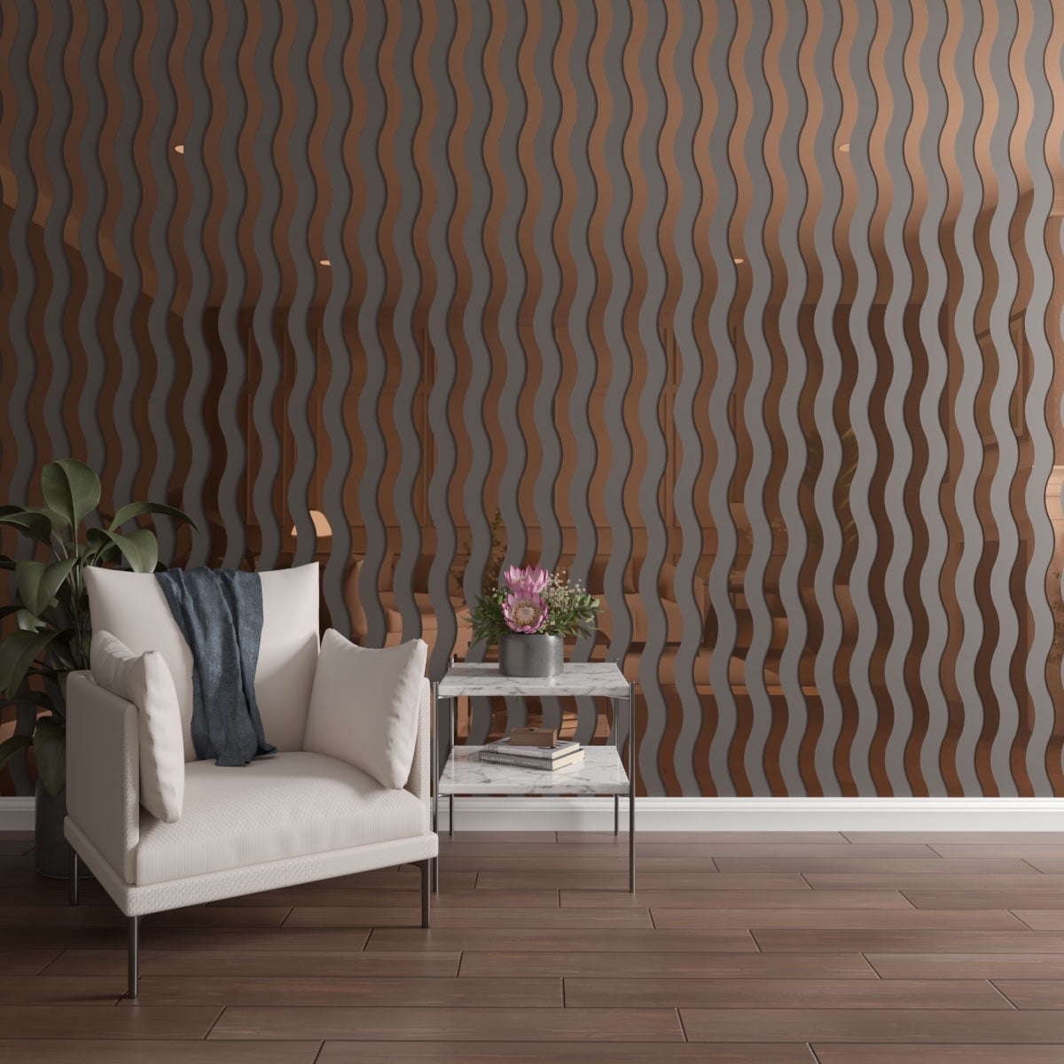 Ekena Millwork 47"H x 1/8"T Brazos Adjustable Acrylic Decorative Slat Wall Panel Kit, Bronze Mirror (contains 22 Slats)