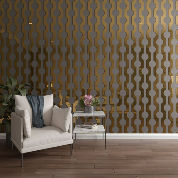 Ekena Millwork 47"H x 1/8"T Bridgeport Adjustable Acrylic Decorative Slat Wall Panel Kit, Gold Mirror (contains 11 Slats + 1 Straight Edge Starter Slat)