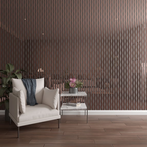 Ekena Millwork 47"H x 1/8"T Eastport Adjustable Acrylic Decorative Slat Wall Panel Kit, Rose Gold Mirror (contains 43 Slats + 1 Straight Edge Starter Slat)