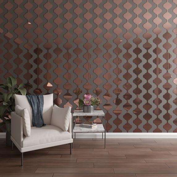 Ekena Millwork 47"H x 1/8"T Marrakesh Adjustable Acrylic Decorative Slat Wall Panel Kit, Rose Gold Mirror (contains 11 Slats + 1 Straight Edge Starter Slat)