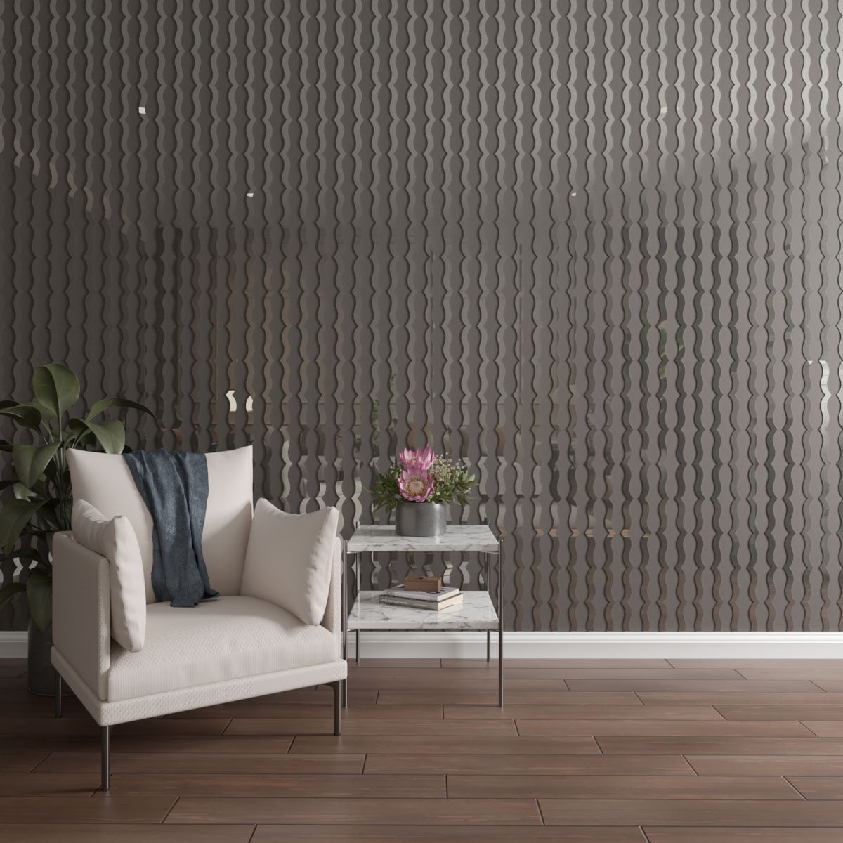 Ekena Millwork 47"H x 1/8"T May Adjustable Acrylic Decorative Slat Wall Panel Kit, Silver Mirror (contains 43 Slats)