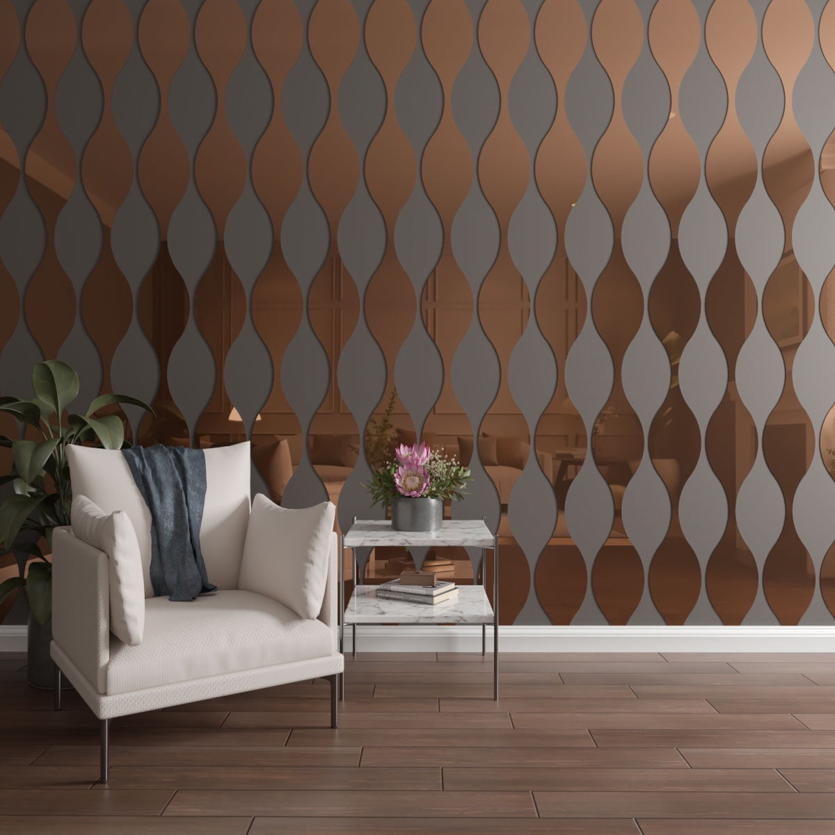 Ekena Millwork 47"H x 1/8"T Ozark Adjustable Acrylic Decorative Slat Wall Panel Kit, Bronze Mirror (contains 8 Slats + 1 Straight Edge Starter Slat)