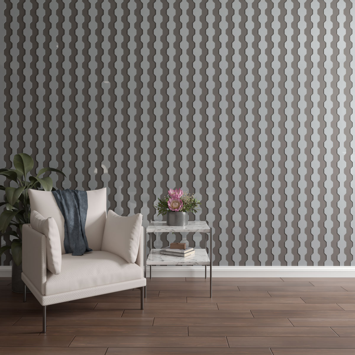 Ekena Millwork 47"H x 1/8"T Pontiac Adjustable Acrylic Decorative Slat Wall Panel Kit, Grey (contains 16 Slats + 1 Straight Edge Starter Slat)