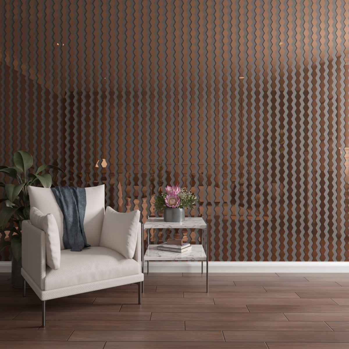 Ekena Millwork 47"H x 1/8"T Sheyenne Adjustable Acrylic Decorative Slat Wall Panel Kit, Bronze Mirror (contains 27 Slats + 1 Straight Edge Starter Slat)