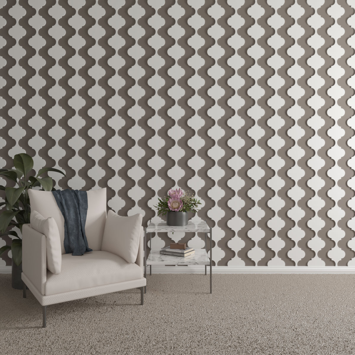Ekena Millwork 47"H x 3/8"T Marrakesh PVC Adjustable Decorative Slat Wall Panel Kit, Unfinished (contains 11 Slats + 1 Straight Edge Starter Slat)