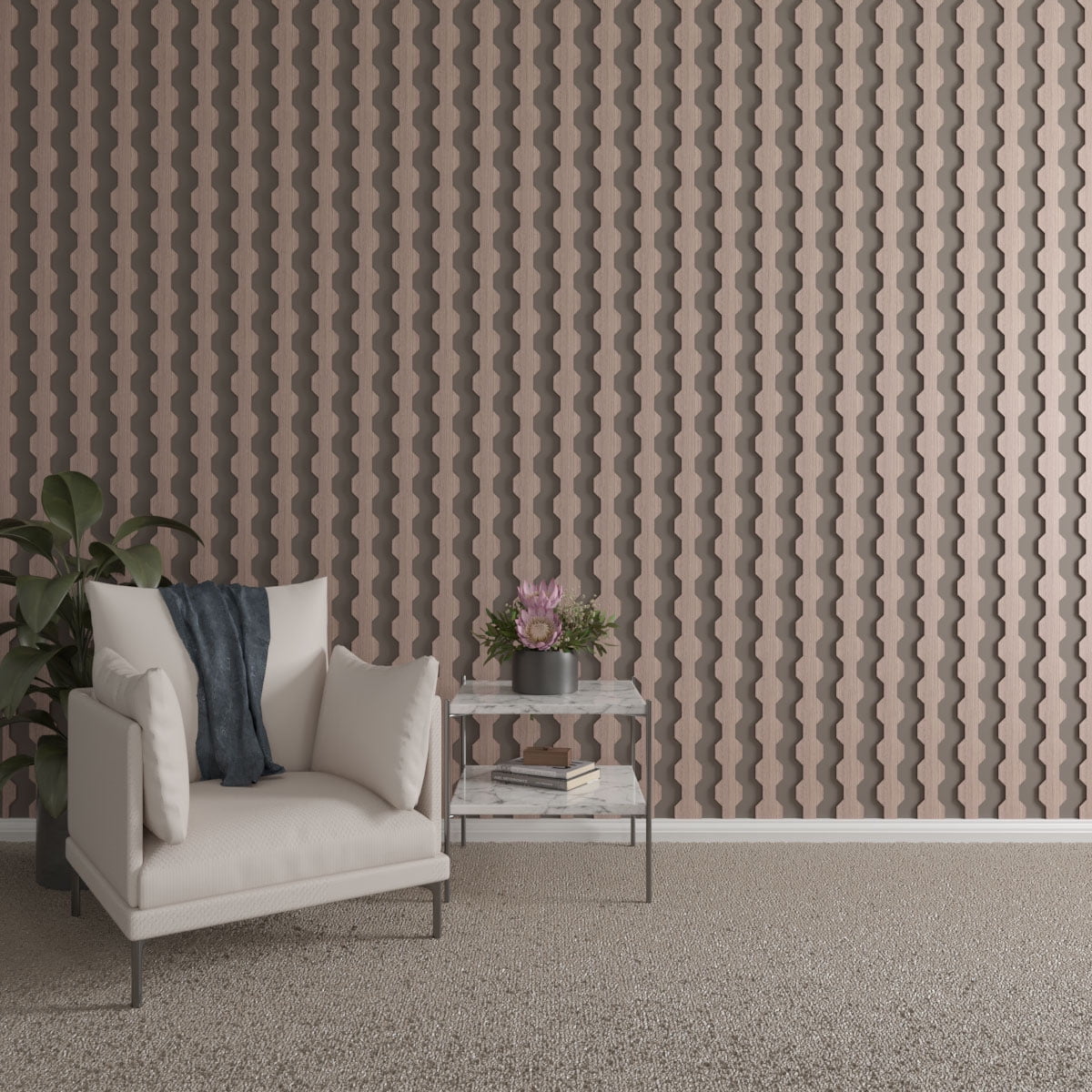 Walnut Adjustable Decorative Wood Slat Wall Panel Kit, 47" Height
