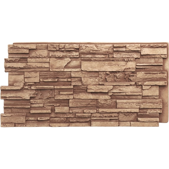 Ekena Millwork 48 5/8"W x 24 3/4"H x 1 1/4"D Cascade Stacked Stone, EverStone Faux Stone Siding Panel, Wheat Field