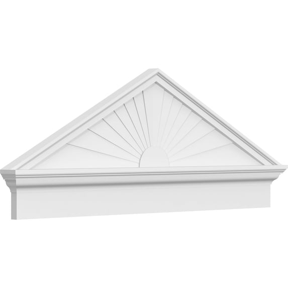 Ekena Millwork 48"W x 18-7/8"H x 2-3/4"P (Pitch 6/12) Peaked Cap Sunburst Architectural Grade PVC Combination Pediment
