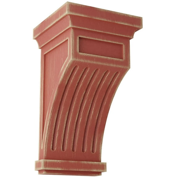 Ekena Millwork 5 1/2"W x 5 1/2"D x 10"H Fluted Wood Vintage Decor Corbel, Salvage Red