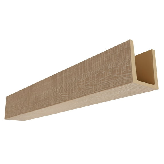 Ekena Millwork 5 1/2"W x 5 1/2"H x 120"L 3-Sided (U-Beam) Resawn Rip HeritageTimber Faux Wood Ceiling Beam, Vanilla Chai