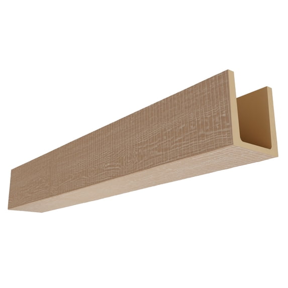 Ekena Millwork 5 1/2"W x 5 1/2"H x 96"L 3-Sided (U-Beam) Resawn Rip HeritageTimber Faux Wood Ceiling Beam, Vanilla Chai