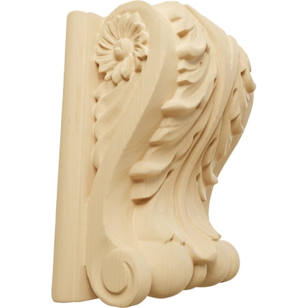 Ekena Millwork 5"W x 3"D x 6 1/2"H Large Acanthus Block w/ Backplate Wood Corbel, Alder
