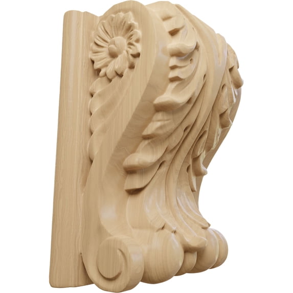 Ekena Millwork 5"W x 3"D x 6 1/2"H Large Acanthus Block w/ Backplate Wood Corbel, Cherry
