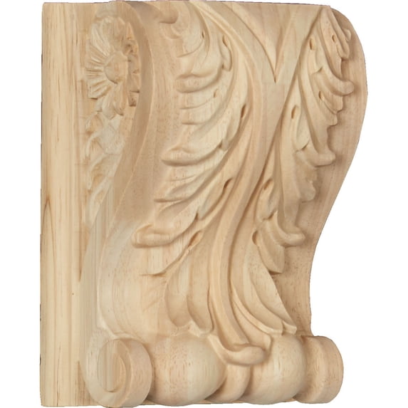 Ekena Millwork 5"W x 3"D x 6 1/2"H Large Acanthus Block w/ Backplate Wood Corbel, Rubberwood