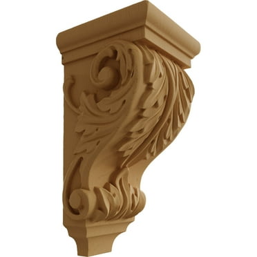 Ekena Millwork 5"W x 5"D x 10"H Medium Acanthus Wood Corbel, Alder