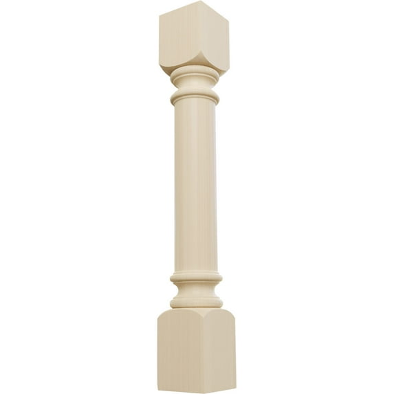 Ekena Millwork 5"W x 5"D x 35 1/2"H Traditional Cabinet Column (Top Block: 6", Bottom Block: 7"), Rubberwood