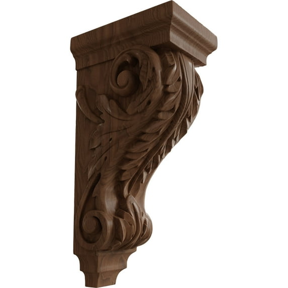 Ekena Millwork 5"W x 7"D x 14"H Large Acanthus Wood Corbel, Mahogany