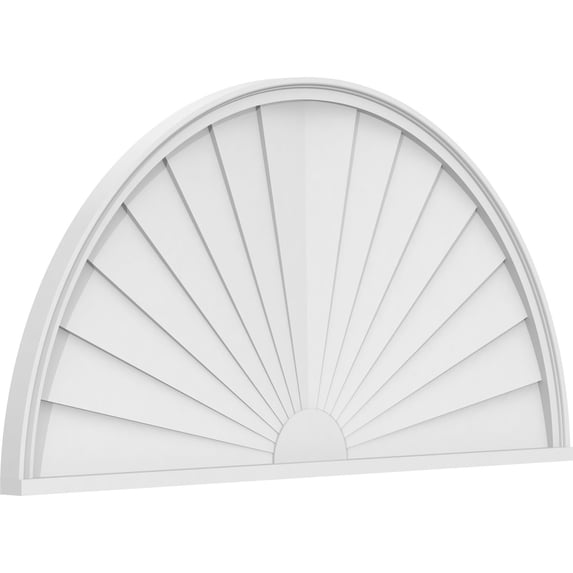 Ekena Millwork 54"W x 27"H x 2"P Half Round Sunburst Architectural Grade PVC Pediment