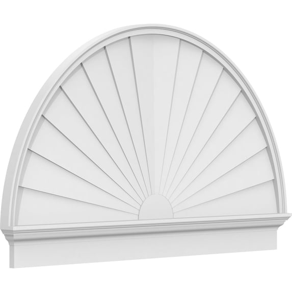 Ekena Millwork 58"W x 35-3/4"H x 2-3/4"P Half Round Sunburst Architectural Grade PVC Combination Pediment