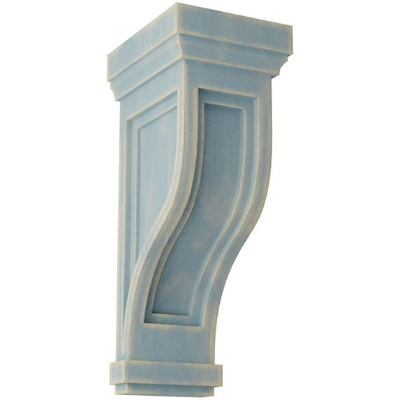 Ekena Millwork 6 1/2"W x 6 1/2"D x 14"H Traditional Recessed Wood Vintage Decor Corbel, Driftwood Blue