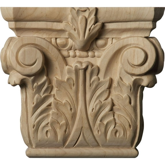 Ekena Millwork 6 1/4"W x 4 3/8"BW x 2 1/4"D x 5 5/8"H Small Floral Roman Corinthian Capital (Fits Pilasters up to 3 7/8"W x 1"D), Lindenwood