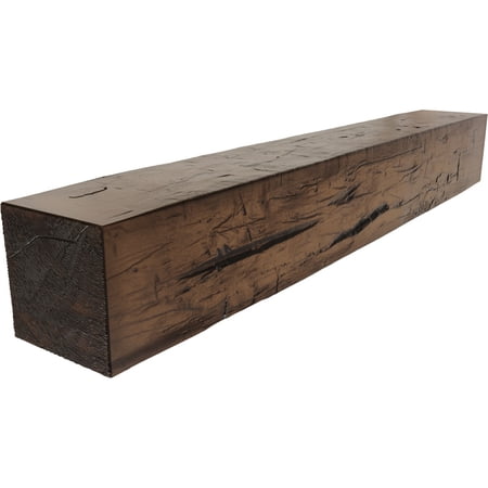 Ekena Millwork 6"H x 10"D x 48"W Hand Hewn Faux Wood Fireplace Mantel, Premium Aged