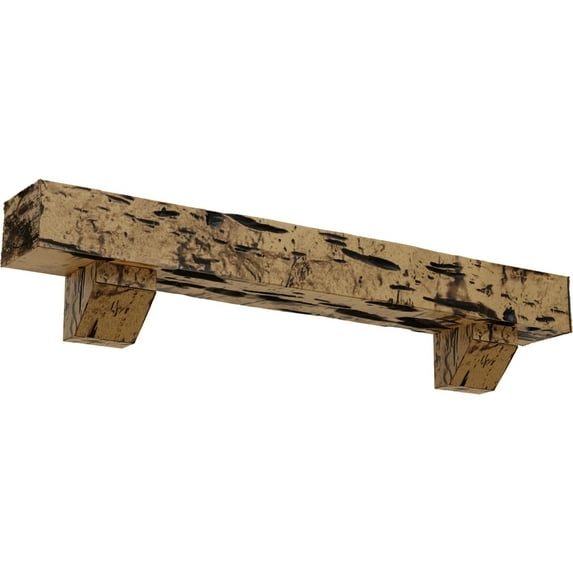 Ekena Millwork 6"H x 10"D x 48"W Pecky Cypress Faux Wood Fireplace Mantel Kit with Ashford Corbels, Natural Golden Oak