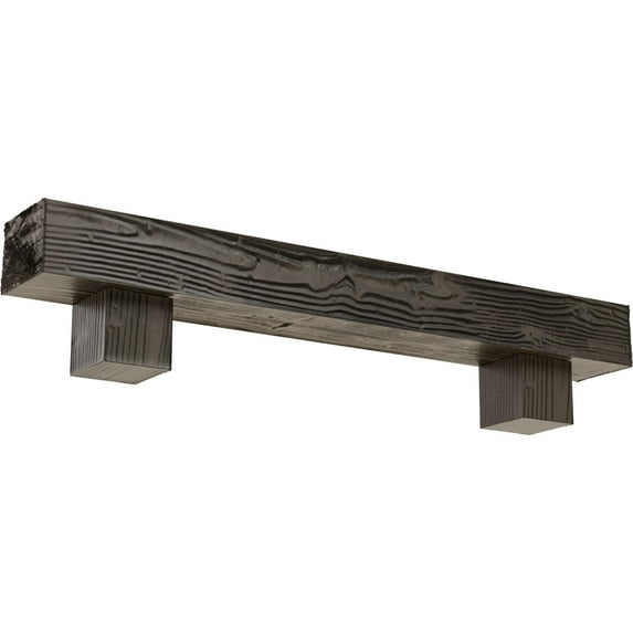 Ekena Millwork 6"H x 10"D x 48"W Sandblasted Faux Wood Fireplace Mantel Kit w/ Alamo Corbels, Burnished Honey Dew