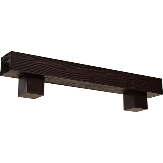 Ekena Millwork 6"H x 10"D x 48"W Sandblasted Faux Wood Fireplace Mantel Kit w/ Alamo Corbels, Premium Cherry