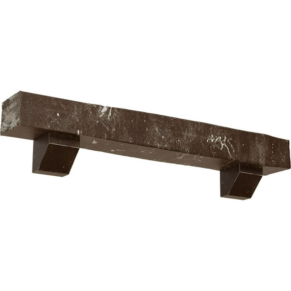 Ekena Millwork 6"H x 10"D x 60"W Knotty Pine Faux Wood Fireplace Mantel Kit with Ashford Corbels, Vintage Mahogany
