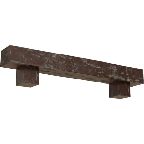 Ekena Millwork 6"H x 10"D x 60"W Pecky Cypress Faux Wood Fireplace Mantel Kit w/ Alamo Corbels, Aged Pecan