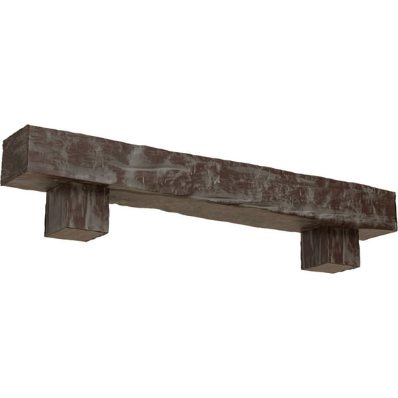 Ekena Millwork 6"H x 10"D x 60"W Riverwood Faux Wood Fireplace Mantel Kit w/ Alamo Corbels, Aged Pecan